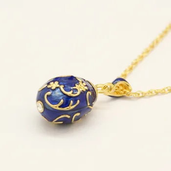 Vhodný pre Európske luxusné značky náhrdelník modré smalt kvet Faberge vajcia prívesok náhrdelník, daru Veľkonočné