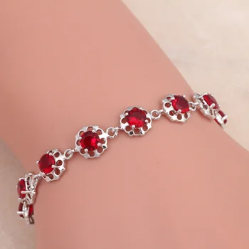 ROLILASON Elegantný červený Kryštál zirkón Strieborný Náramok pre ženy dizajn Šperky Zdravie Nikel Olovo zadarmo módne šperky TB651