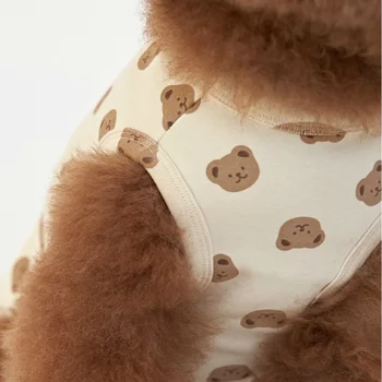 Obľúbený Krém Medveď Tlač Psa Vesta Kórejský Štýl Psa Letné Tričko Cool Oblečenie Pre Psy, Pomeranian Kostým Chihuahua Oblečenie Domáce Zvieratá