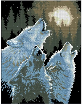 Top Kvalita populárne presnosť tlače na plátno cross stitch auta vlk howl na mesiac, divoké hovor vlkmi