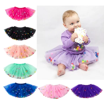 2019 Letné Baby Viacvrstvových Tylu Tutu Sukne Farebné Pom Pom Princezná Mini Šaty Deti Oblečenie Pettiskirt Dievča Oblečenie