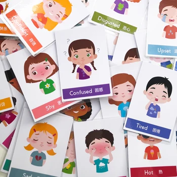 Dieťa anglický Vreckový Karty Emócie Každodennej Rutiny Tvar Cudzí Jazyk deti učia Slová Flash Kariet Memory vzdelávacie hračky
