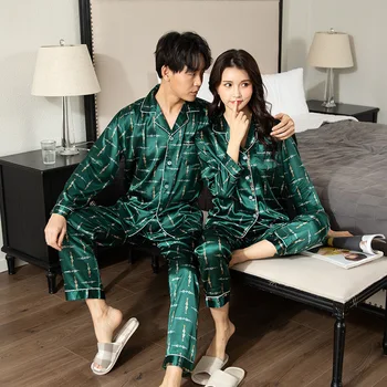 Pár Sleepwear Hodváb Saténové Pyžamo Set Button-Down Pyžamá Vyhovovali Pijama Ženy Muži Plavky Plus Veľkosť Pj Nastavenie