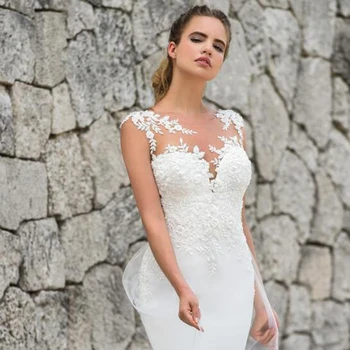 Booma Morská víla Svadobné Šaty Turecko 2019 Čipky Appliques Svadobné Šaty šité Svadobné Šaty vestidos de noiva Plus veľkosť