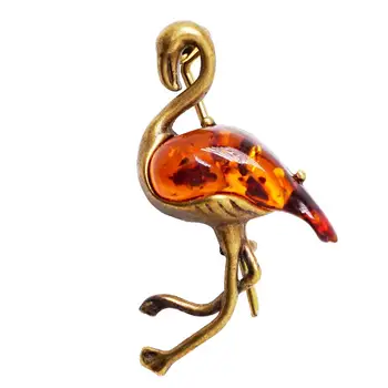 Elegantná brošňa Flamingo Amber mlieko bronzový vták príslušenstvo brošňa malé 3031