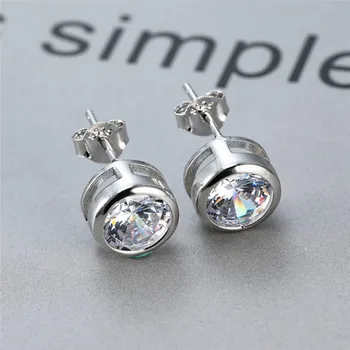 925 Sterling Silver White Sapphire Lab Diamond Stud Náušnice Pre Ženy, Svadobné Šperky, Zásnubné Náušnice 6/7/8mm Kolo Kameň