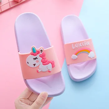 2019 Lete Jednorožec Papuče pre Chlapca, Dievča Rainbow Topánky Zvierat Deti, Krytý Dieťa Papuče PVC Cartoon Deti Papuča Beach