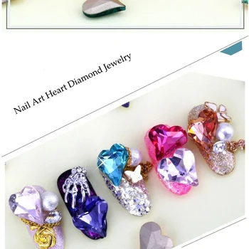 Nový 30 ks klinec umenie srdce diamantové šperky 12x13mm poukázal na spodnej tvarované drahokamy veľká Broskyňa Srdce Shap Diamond Nechty, Ozdoby