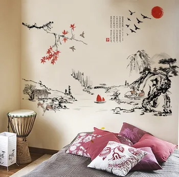 Čínsky Krajiny Pohorie-Rieka Atrament Maľovanie Kaligrafie Stenu Odtlačkový Home Wallpaper Obrázok Plagátu Obývacia Izba Domova