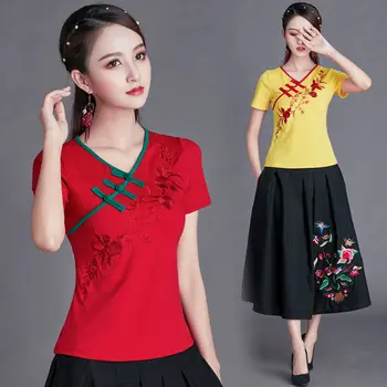 Tradičné Čínske Oblečenie pre Ženy Tang Čínsky Štýl Tričko Žena Krátkym Rukávom Letné Cheongsam Top Vetement 3XL 4XL 5XL