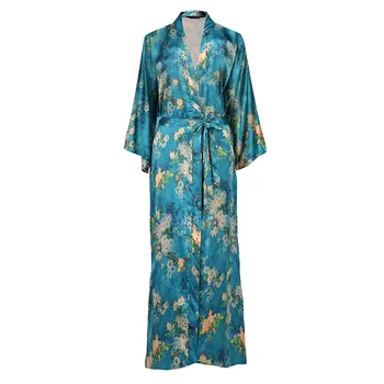 Odev Žien Župan Kimono Šaty Veľkosť 3XL 4XL Tmavo Zelený Kvet Sexy Voľné Bežné Dlho Spať Šaty Novinka Sleepwear