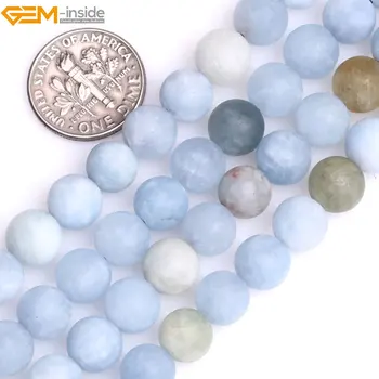 Gem-v rámci 6-12 mm Prírodné Kolo Modrá Akvamarínov Kameň Drahých Matný Matný Korálky pre Šperky, Takže DIY Valentine Darček