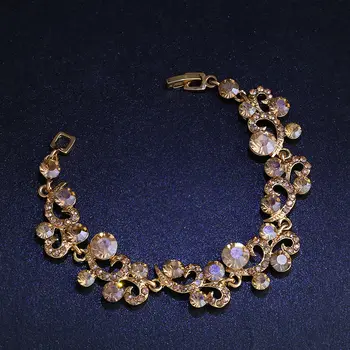 FLOLA Luxus Rakúskej Crystal Svadobné Náramok Svadobné Šperky Nevesta Kvetinové Svadobné Náramky Zlato Zirkón Svadobné Šperky brtj93