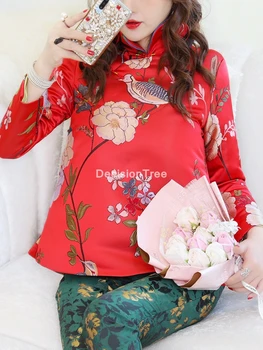 2021 čínskej tradičnej qipao bunda, kabát žena cheongsam štýl kabát tradičné čínske oblečenie pre ženy, kvetinové bežné kabát