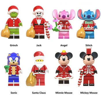 5cm 8Pcs/set Disney Vianoce, Santa Claus Bloky Obrázok Mickey Minnie Steh Model Bábiky Super Sonic Hračka Vianočný Darček pre Deti