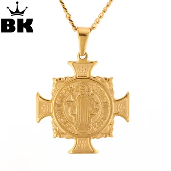 BLING KRÁĽ 316L Nerezovej Ocele Svätý Benedikt z Nursia Kríž Medaila Prívesok Hip Hop Šperky s 3 mm 24 inch Kubánskej Reťazca