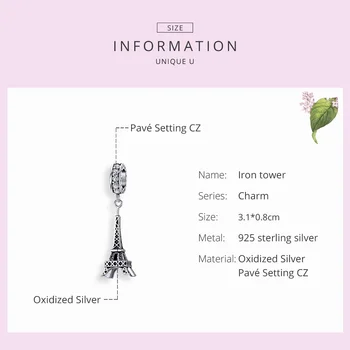 Eiffelova Veža Prívesok BISAER 925 Sterling Silver Parížskej Eiffelovej Veže Charms Korálky vhodné pre KUTILOV, Náramky, Šperky, Takže EFC154