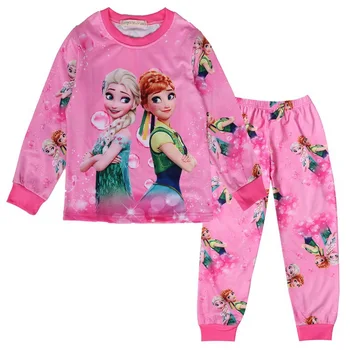 Disney Elsa Anna Baby Dievčatá Pyjamas Cutyome Dlhý Rukáv Jeseň Zima Deti Bavlna Domov Sleepwear Mrazené Detí Pajama Oblek