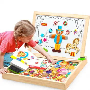 Drevené Montessori Vzdelávacích Magnetická Skladačka Hry, Hračky, Darčekové 100ks Detí Magnetické Zvieracie Hádanky Cirkus Kreslenie Busy Board