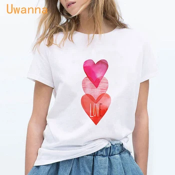 Nová letná láska srdca Tlačené roztomilý kreslený t shirt ženy bežné biele Topy fashion t-shirt kórejský štýl tričko ženy oblečenie