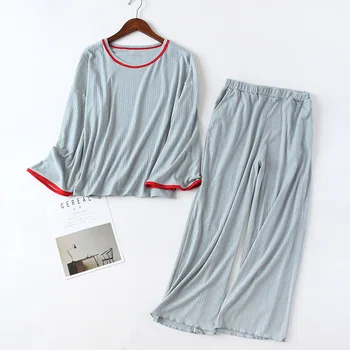 Japonský štýl jar a na jeseň dámske pyžamo dvoch-dielny veľké veľkosti domov služby vyhovovali žena dlhým rukávom nohavice vyhovovali lete