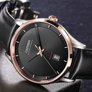 CADISEN Pánske Automatické Mechanické Hodinky Luxusné Top Značky Náramkové hodinky NH35A Pohyb Bežné Kožený Remienok Hodiniek Muž Relogio 8143