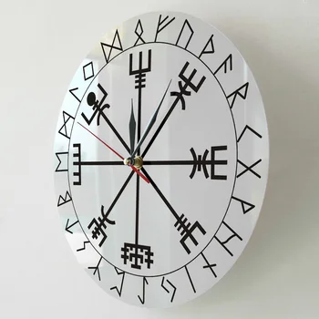 Viking Pohanské Asatru Runic Kompas Nástenné Hodiny Vegvisir Rune Kruhu Viking Mytológiu Jednoduché Moderné Hodiny Pozerať na Čele s Úctou