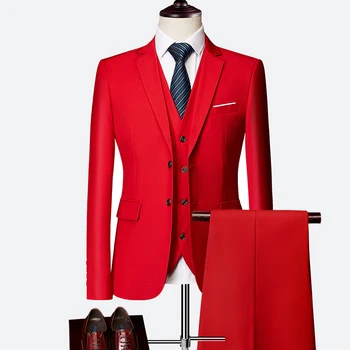 Luxusný 3 Ks Mužov je Svadobný Oblek Módne pánske Slim Farbou Business Office Suit Nastaví Veľkosť Mužov Sako+ Nohavice + Vesta