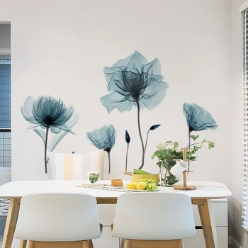 Kreatívne Elegantné blue lotus Nálepky, Spálňa, Obývacia izba dekorácie Domova Gauč, TV joj, Samolepky na Stenu ako samolepiace