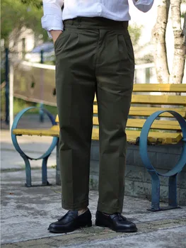 Pitti uomo taliansky Retro Vysoký Pás army zelená pracovné odevy voľné heterosexuálnych mužov je Bežné Nohavice Capris pre mužov