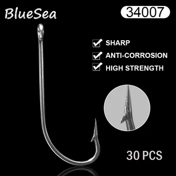 BlueSea 34007 30 Ks/Balenie Veľkosť 3/0-10/0 Nehrdzavejúcej Ocele O'Shaughnessy Dlhé Ramienka Háčiky Veľké Morské Basy Ryby Háčiky