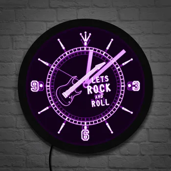 Hojdacia Gitara Osvetlené LED Steny Pozor Rock n Roll Neon Účinok Nástenné Hodiny Hudobné Štúdio Izba Pub Bar Wall Art Svetelný Nástenné Hodiny