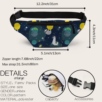 Deanfun 3D Vytlačené Fanny Pack Lenivosť Vytlačené Pás Vrecko na Zips Puzdro Taška Pre Ženy D18003