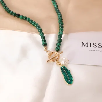 Hot Predaj Ornament s Malachit Listy Pearl Drop Náhrdelník Náramky Osobnosti Retro Móda a Šperky pre Ženy Narodeniny