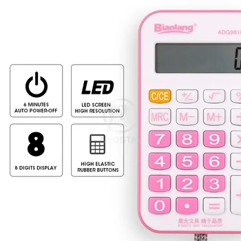 M&G Dual Power Mini Vreckový Kalkulačka Multifunkčné Roztomilé Ružové Solárne Malá Kalkulačka Calculater Škole Študent 8 číslic Andstal