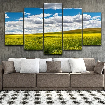 Tablo Wall Art Obrazy na Plátne Obrazy Modulárny 5 Panel Blue Sky Biely Oblak, Lúky Moderné HD Tlačených Plagáty Domova