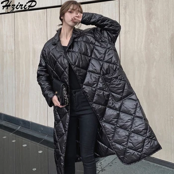 Hzirip 2019 Nového Dizajnu kórejskej Plaid Fashion Ženy Ženy Zimné Jeseň Slim Čipky Pevné Kabát Hrubé Outwear pre Ženy, Plus Veľkosť