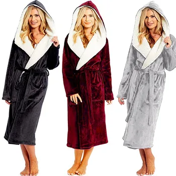 Ženy Zimné Farbou Sleepwear Lady Plyšové Predĺžil Šatkou Župan Domáce Oblečenie S Dlhým Rukávom Šaty, Oblečenie Pre Voľný Čas 2020 Пижама