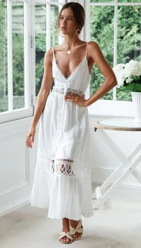 2021 dámske Oblečenie Biele Dlhé Šaty bez Ramienok Sexy Midi Šaty Letné tvaru Zahnutý Dovolenku Šaty Backless Split Dlhé Šaty