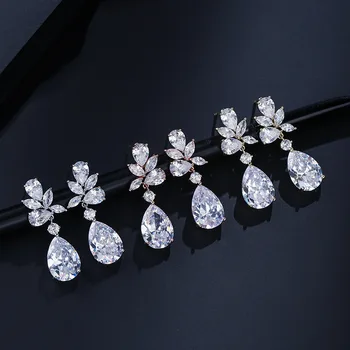 Nové Trendy Cubic Zirconia Kvetinový Náušnice Romantické Šperky Waterdrop Crystal Leaf Náušnice Pre Ženy Módne Šperky 2020