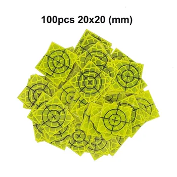 100ks Fluorescenčná žltá-zelená Reflektor Hárok 20 x 20 mm Reflexné cieľ PRE totálna stanica