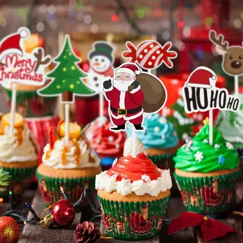 72PCS Vianočné Cupcake Mulčovače Santa Claus Stromček, Snehuliak Ponožka Candy Tému Party Tortu Mulčovače Vyberá Dekorácie Dodávky