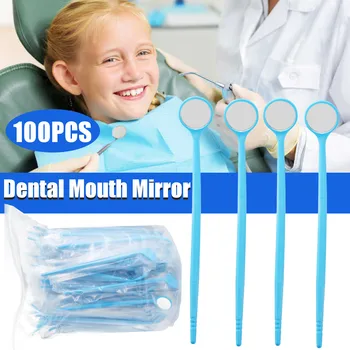 100 KS Jednorazových Zubné Skúšky Úst Zrkadlá 22 mm Modrý Plast Anti-fog Objektív Reflektor na Bielenie zubov Zubné Laboratórium Nástroja