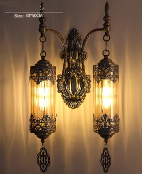 Stredozemnom Štýle Art Deco Dvojité Hlavy Nástenné Svietidlo Osvetlenie Ručne Cez-Vyrezávané Sklo Nástenné Svietidlá Petrolej Lampa