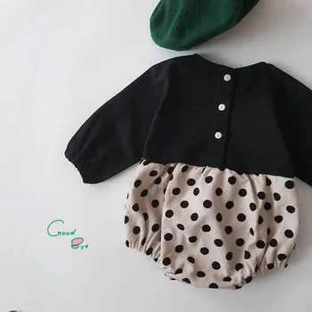 Kórejský Baby Kombinézach Minimalistický Deti Oblečenie Roztomilý Dot Zadok-zabalené Jumpsuit Novorodenca Dievča Skontrolovať Jumpsuit Dlhý Rukáv