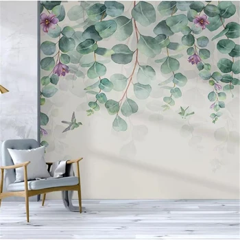Wellyu stenu papiere domova Vlastnú tapetu Nordic minimalistický tropické listy, kvety a motýľ vták stenu spálne behang