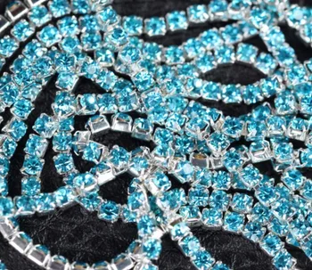 10Yard Aqua Modrá Farba Pazúr Crystal Kamienkami Reťazca Gradient DIY Husté Silver Base Rhineston Reťazca Odev&Taška Umelecké Dekorácie