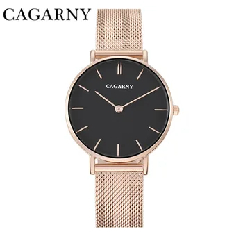 Vysoká kvalita CAGARNY dámy quartz hodinky módne luxusné retro trend dievča z nerezovej ocele, remienok business sledovať Relogio Femme
