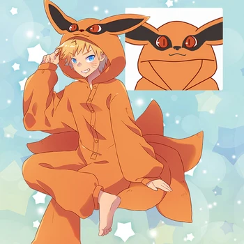 Anime Naruto Cosplay Kostýmy Kurama Flanelové Pyžamo Kyuubi Sleepwear Onesies Jumpsuit Pre Dospelých