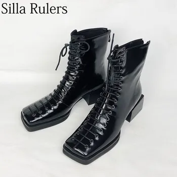 Silla Vládcov nové zimné námestie päty chelsae topánky ženy čipky zip originálne kožené krátke topánky pre ženy Retro motocykel topánky